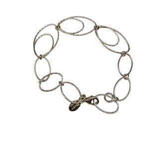 Dyadema 925 Sterling Silver Textured Oval Link Chain Bangle Bracelet Italy